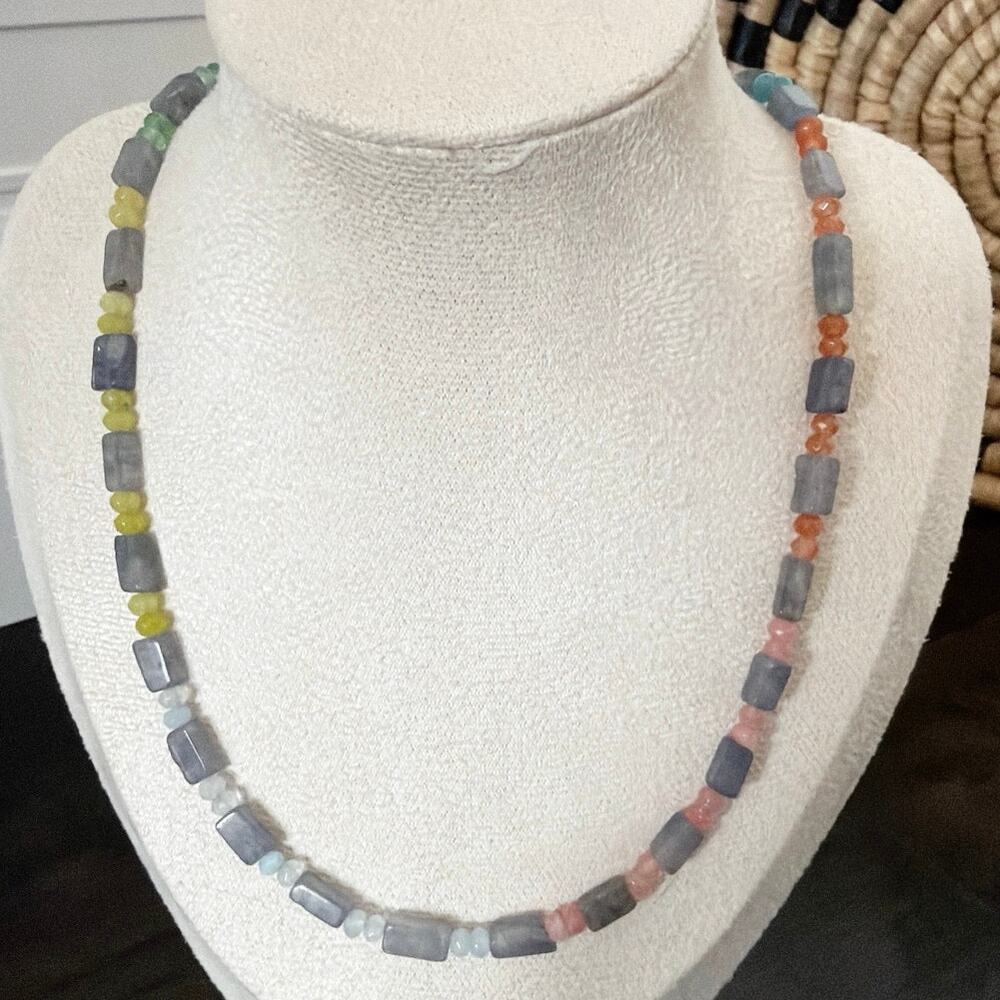 Second Bloom Studio Stained Glass Agate Necklace 17" + Extender Colorful Pastel